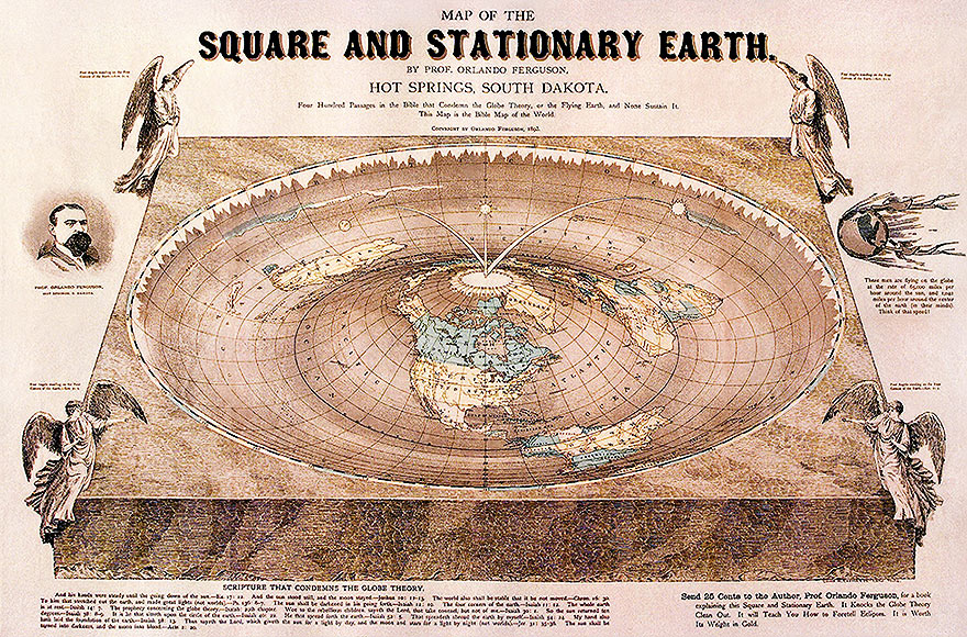 Mapa da Terra plana, desenhado, no século 19, por fundamentalista seguindo descrições contidas na Bíblia.