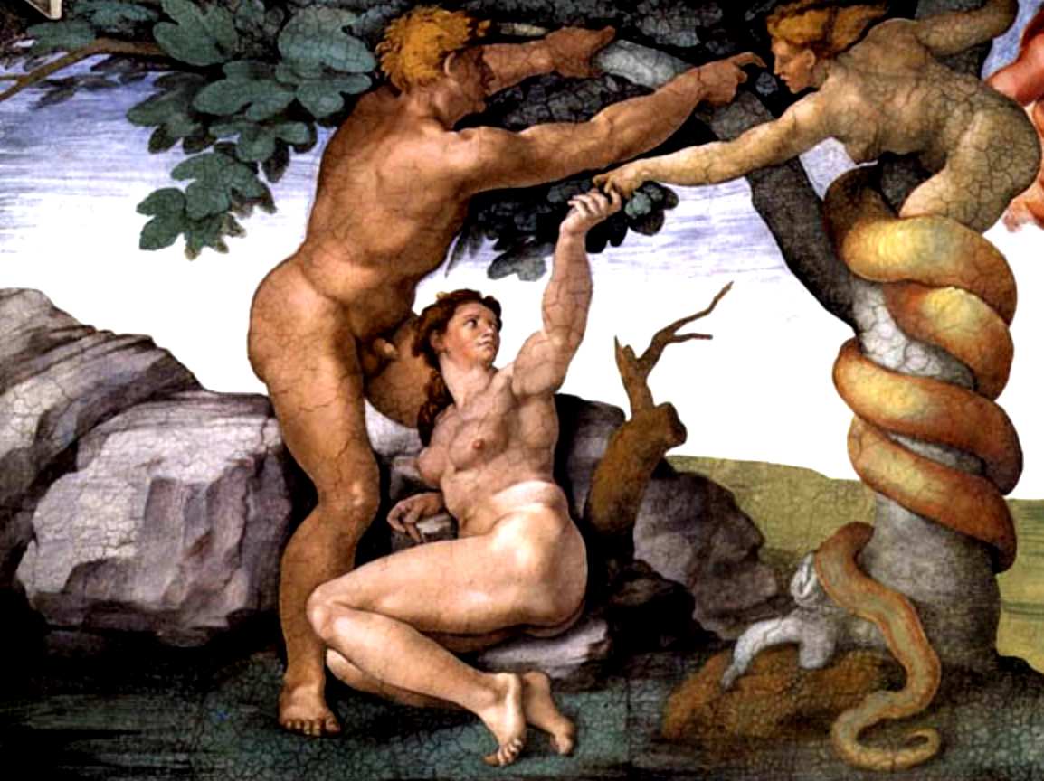 Adão e Eva aceitam o fruto da árvore do conhecimento