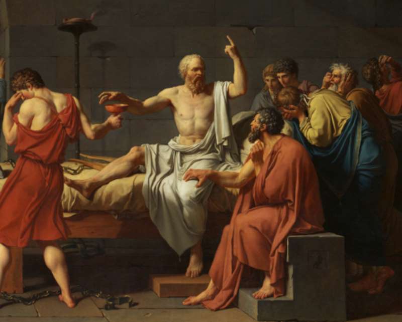 Destaque da pintura "A Morte de Sócrates", de Jacques-Louis David