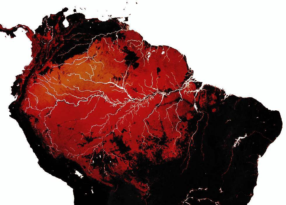Mapa da região amazônica, vista do espaço