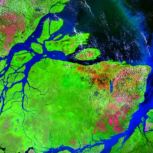 Foto de satélite da foz do Rio Amazonas