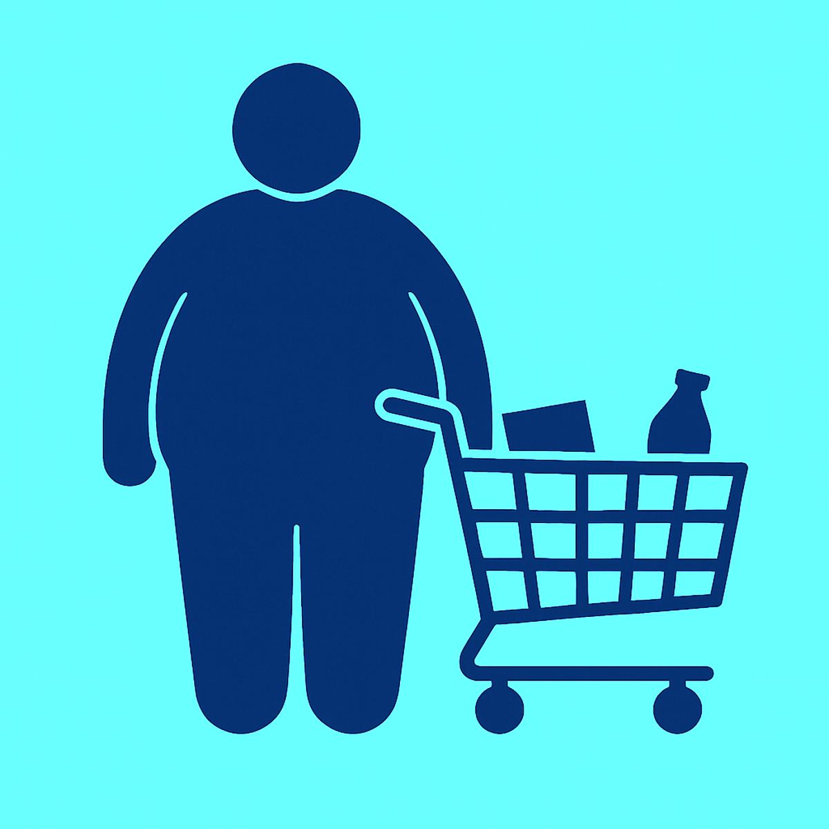 silhueta de adulto obeso com carrinho de compras