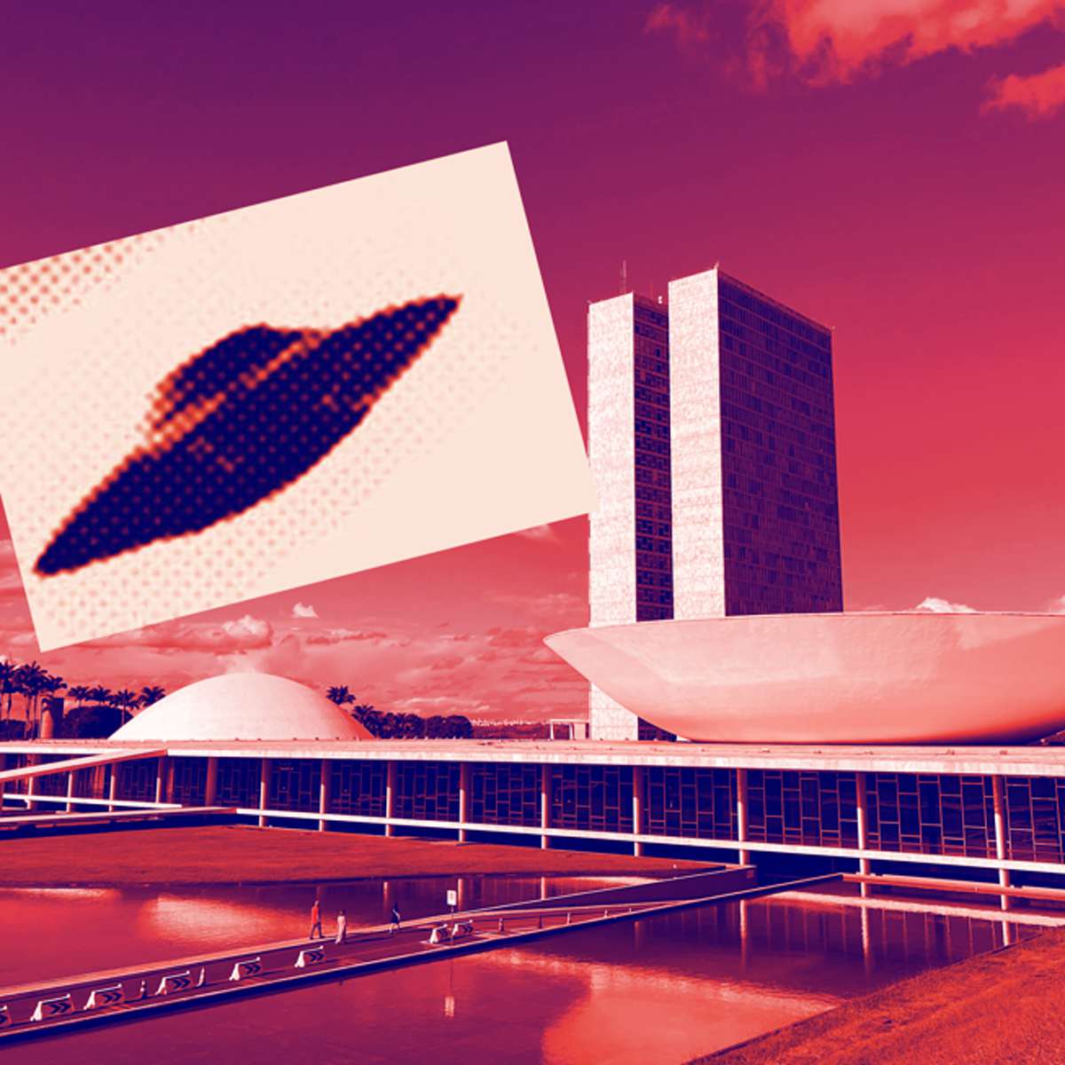 Montagem de disco voador sobre o Congresso Nacional