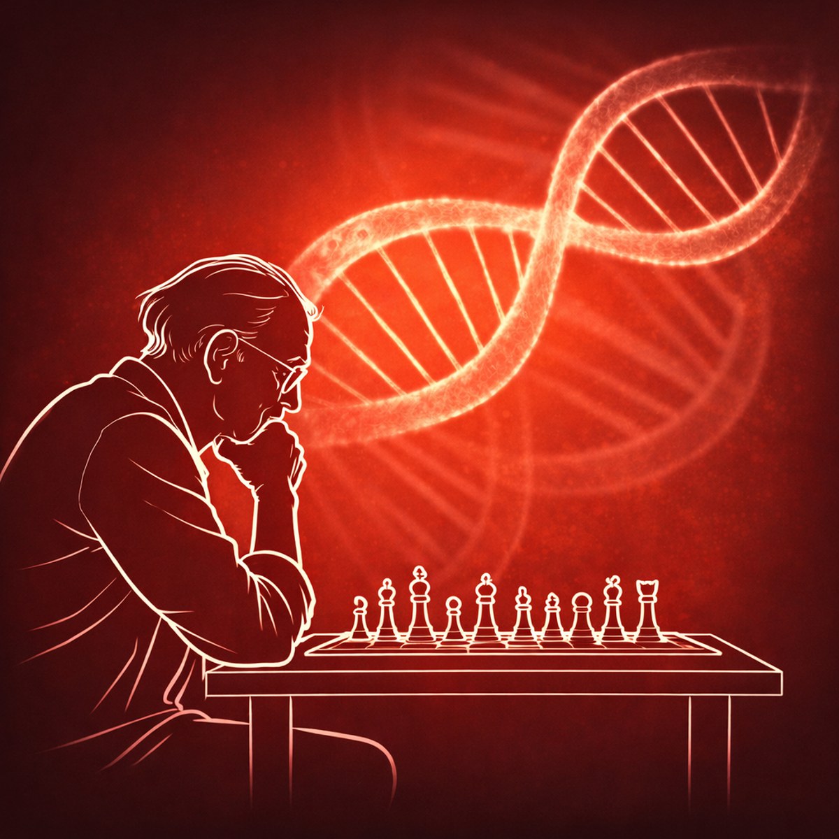 homem idoso contempla tabuleiro de xadrez