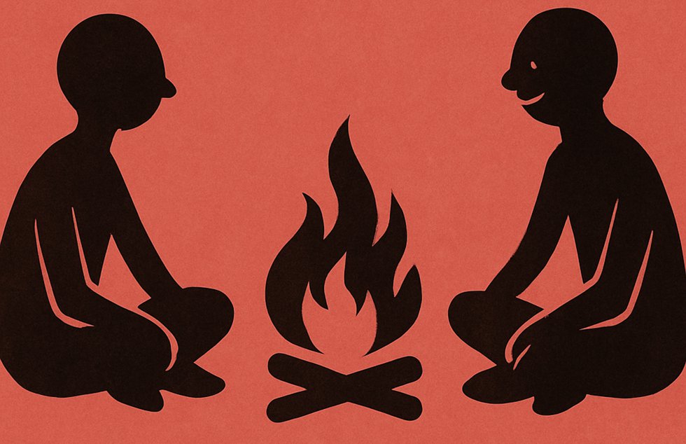 homens ao redor do fogo