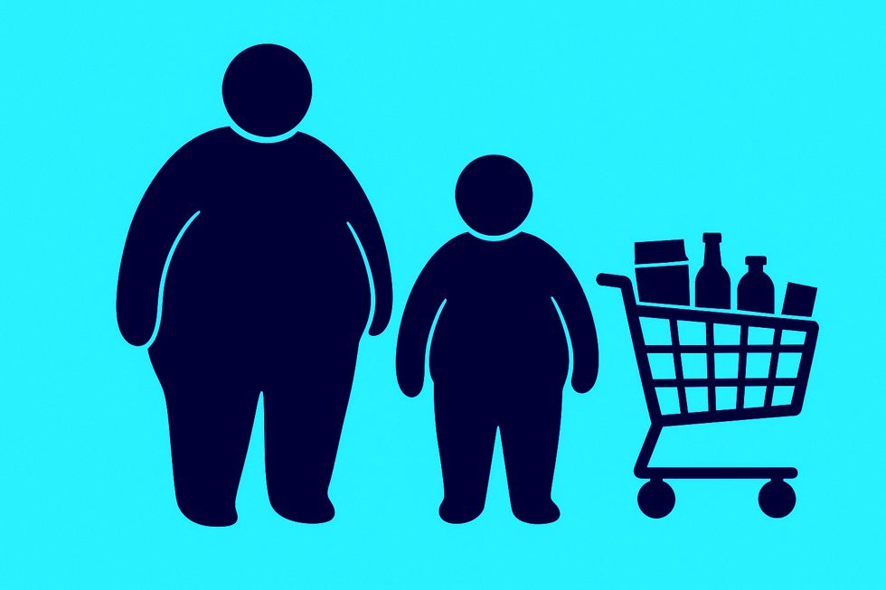 imagem esquemática de adulto e criança obesos