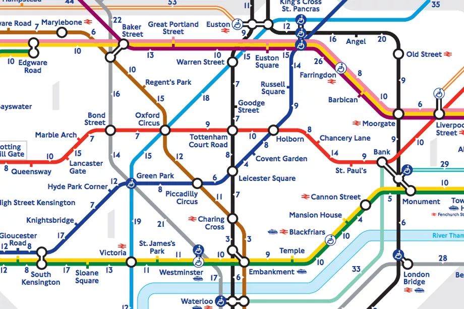 Trecho de mapa do metrô de Londres