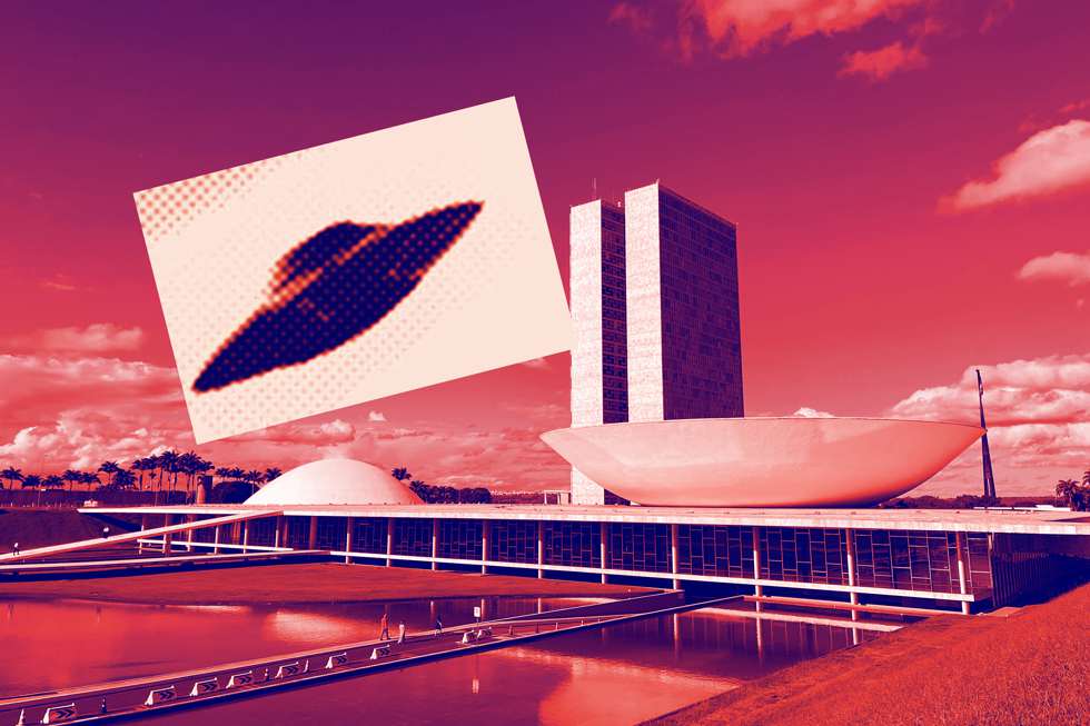 Montagem de disco voador sobre o Congresso